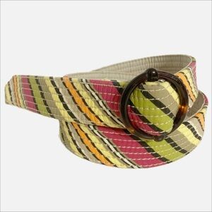 Gap Striped Patterned Cotton Fabric Preppy Belt Round Tortoise Shell Buckle 🩷💚